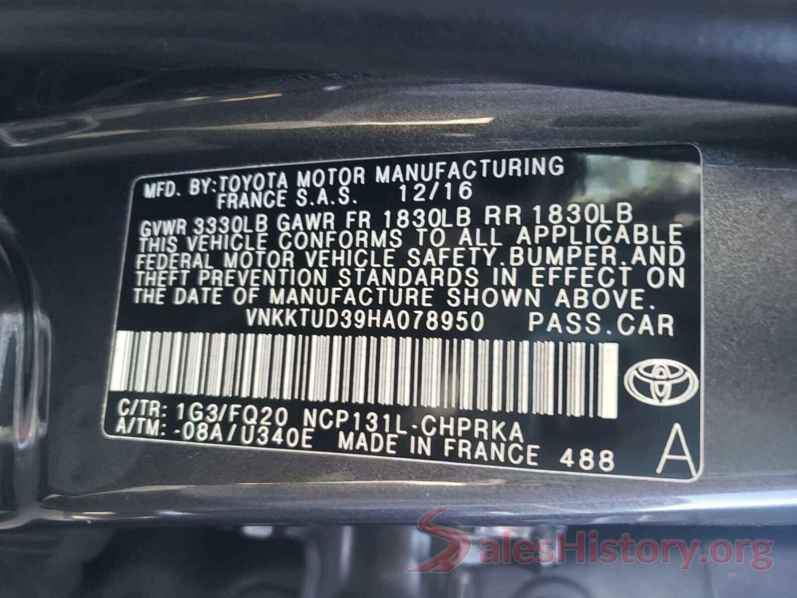 VNKKTUD39HA078950 2017 TOYOTA YARIS