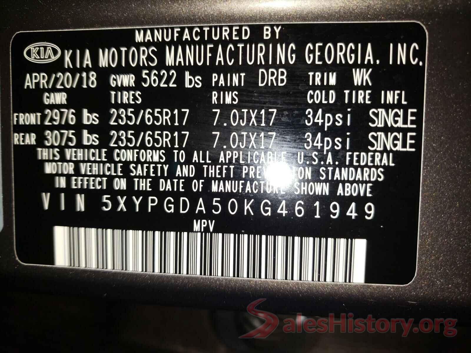 5XYPGDA50KG461949 2019 KIA SORENTO