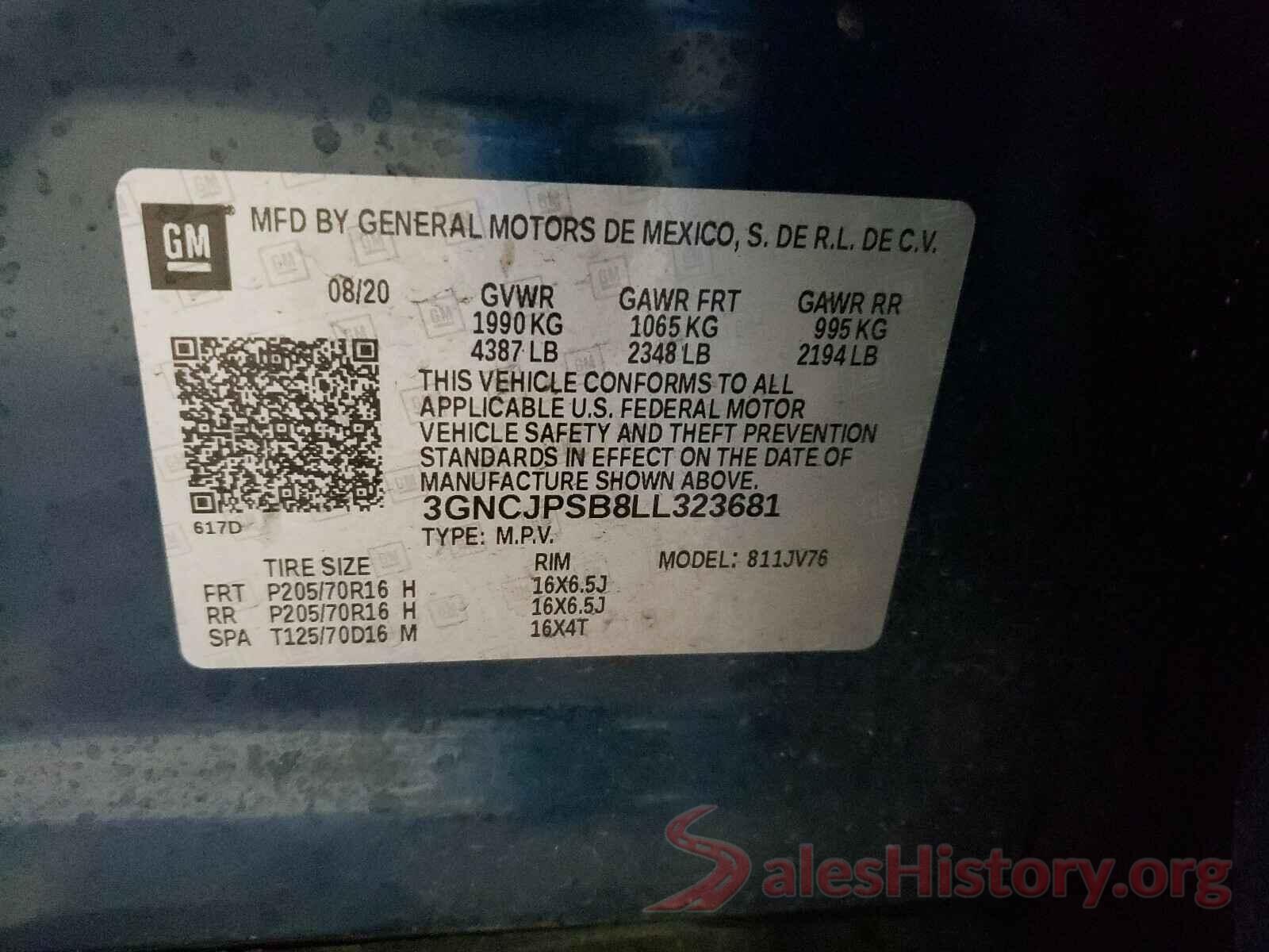 3GNCJPSB8LL323681 2020 CHEVROLET TRAX