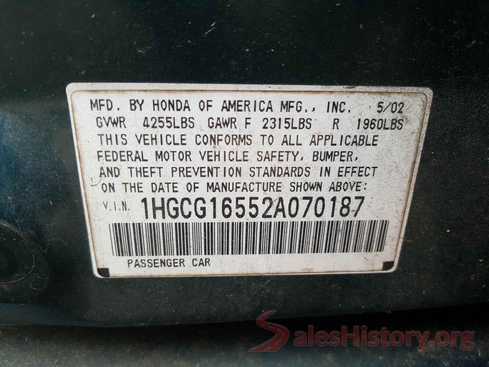 1HGCV1F39KA141749 2002 HONDA ACCORD