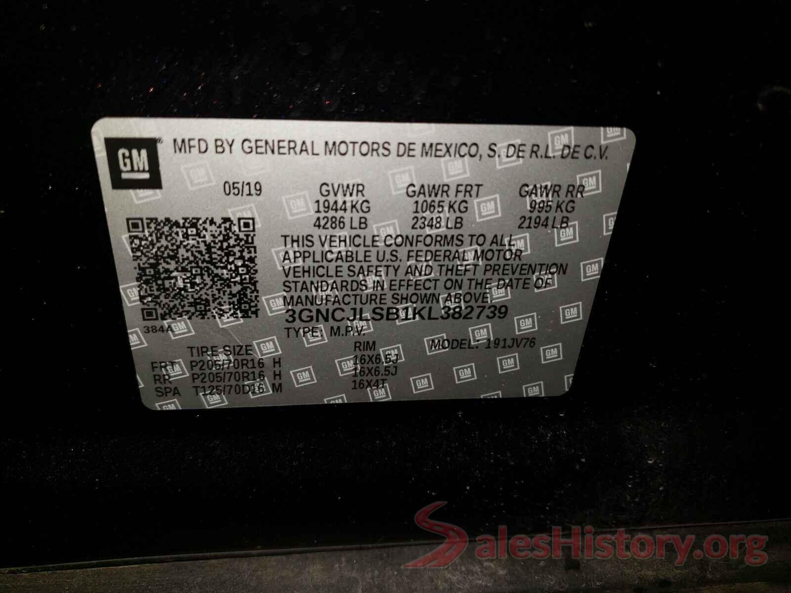 3GNCJLSB1KL382739 2019 CHEVROLET TRAX