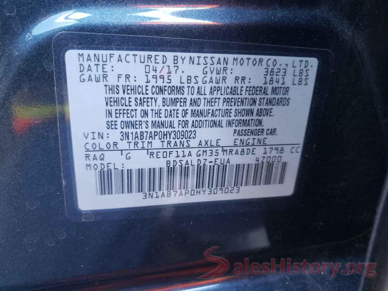 3N1AB7AP0HY309023 2017 NISSAN SENTRA