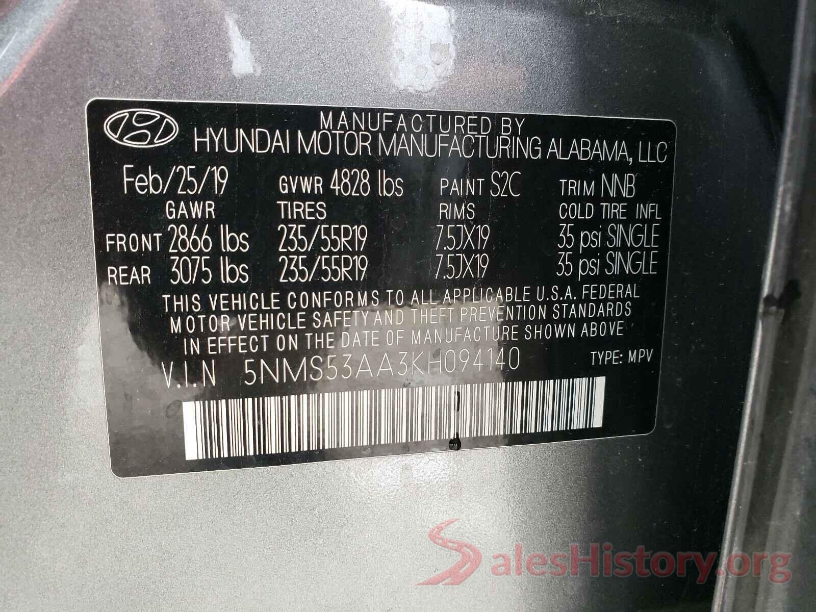 5NMS53AA3KH094140 2019 HYUNDAI SANTA FE