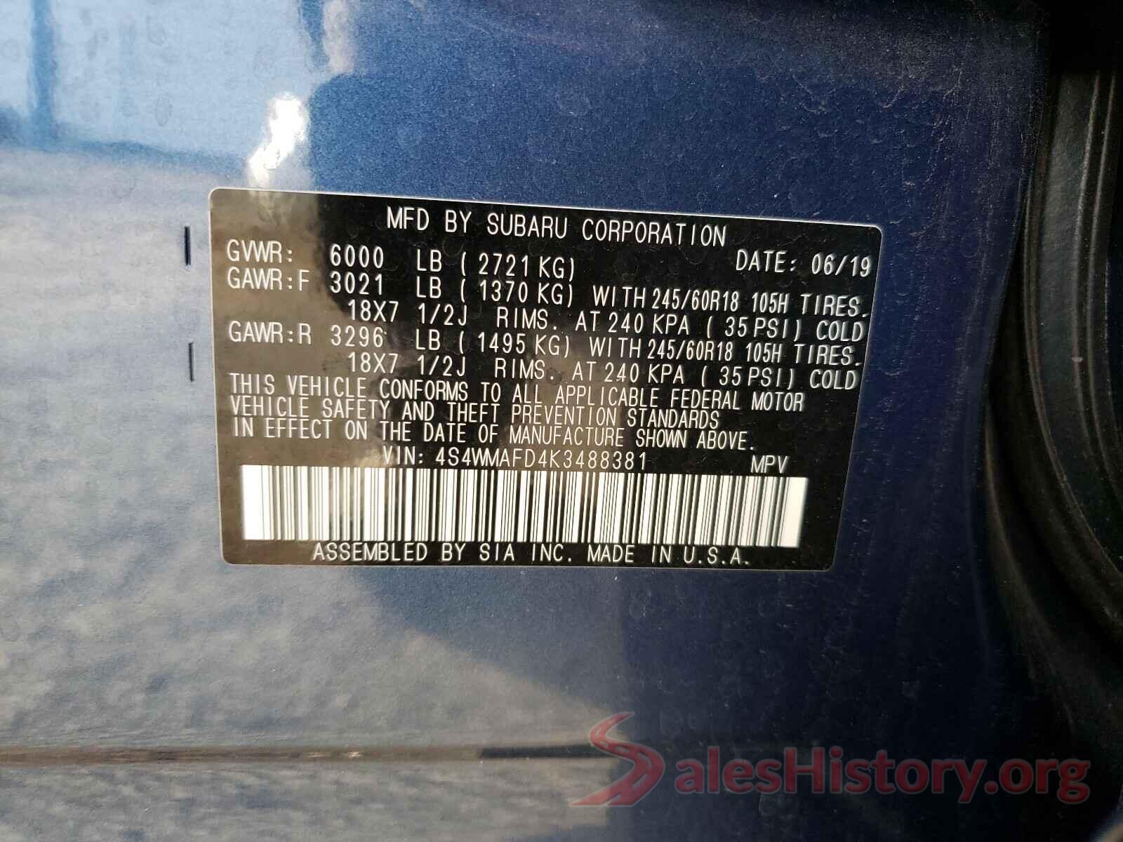 4S4WMAFD4K3488381 2019 SUBARU ALL MODELS