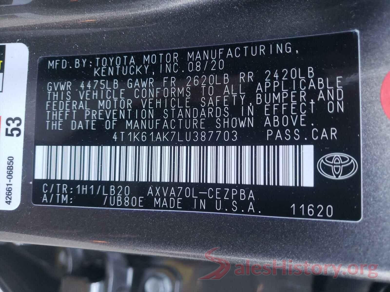 4T1K61AK7LU387703 2020 TOYOTA CAMRY