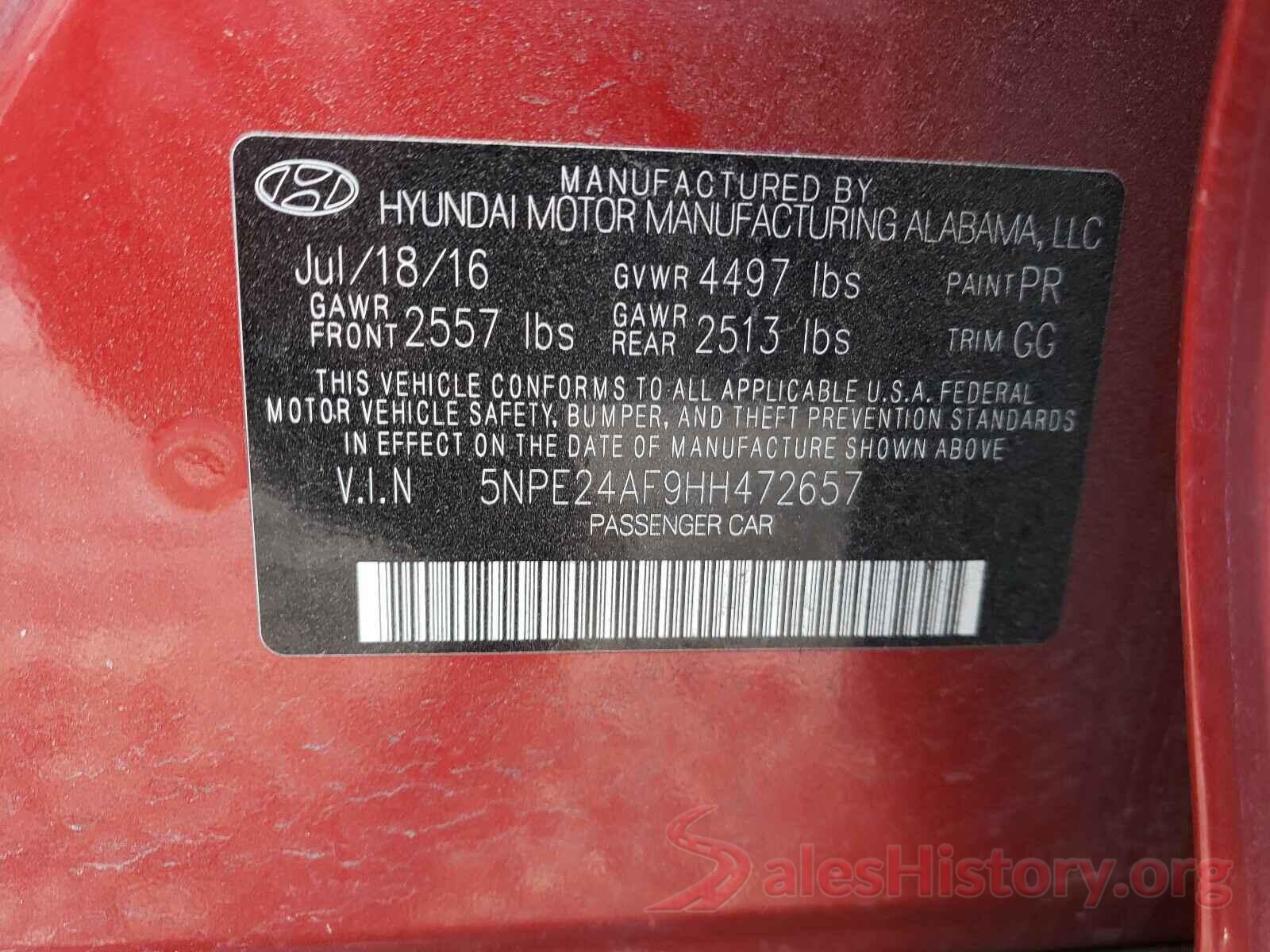 5NPE24AF9HH472657 2017 HYUNDAI SONATA