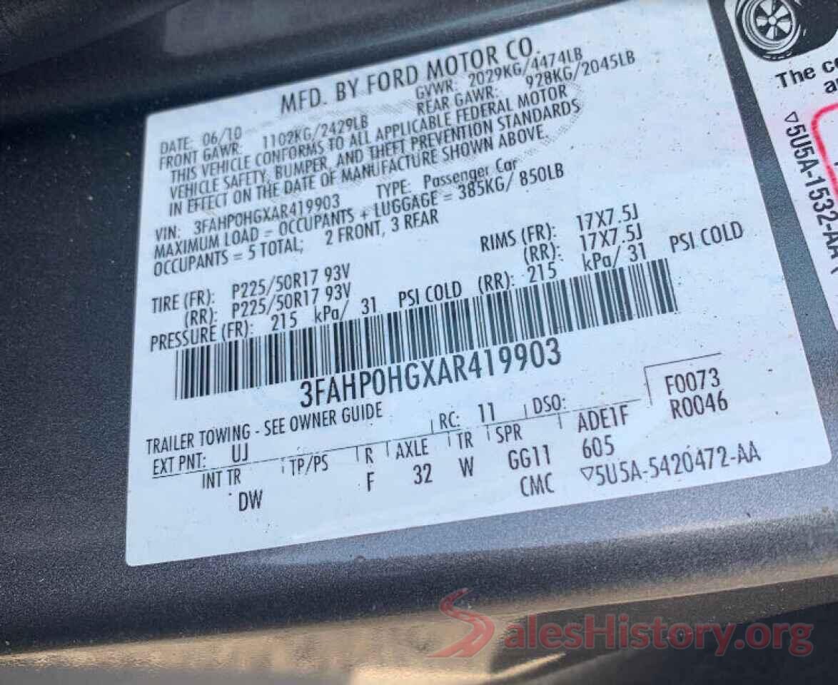 2T2ZZMCA4JC098297 2010 FORD FUSION