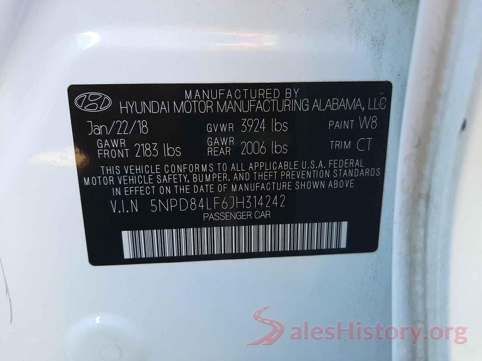 5NPD84LF6JH314242 2018 HYUNDAI ELANTRA