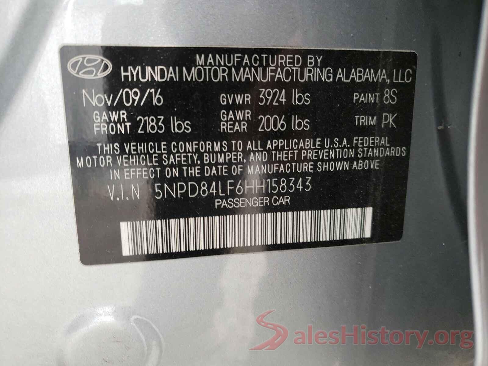 5NPD84LF6HH158343 2017 HYUNDAI ELANTRA