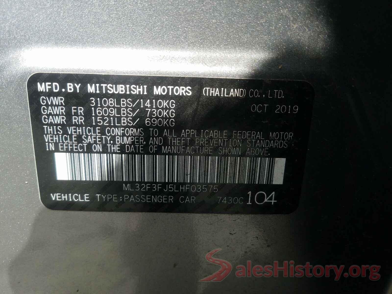 ML32F3FJ5LHF03575 2020 MITSUBISHI MIRAGE