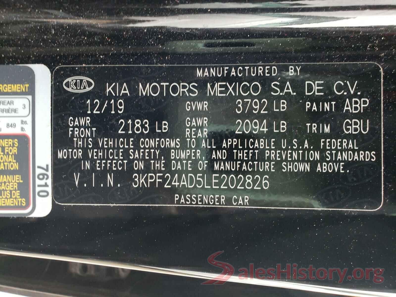 3KPF24AD5LE202826 2020 KIA FORTE