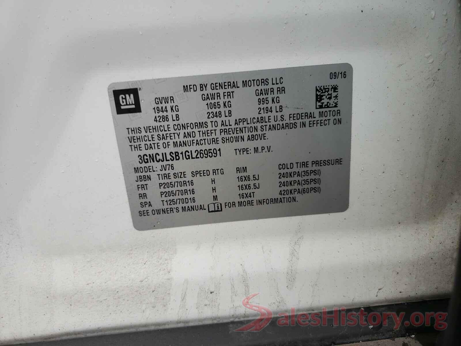 5NPE24AF5HH472123 2016 CHEVROLET TRAX