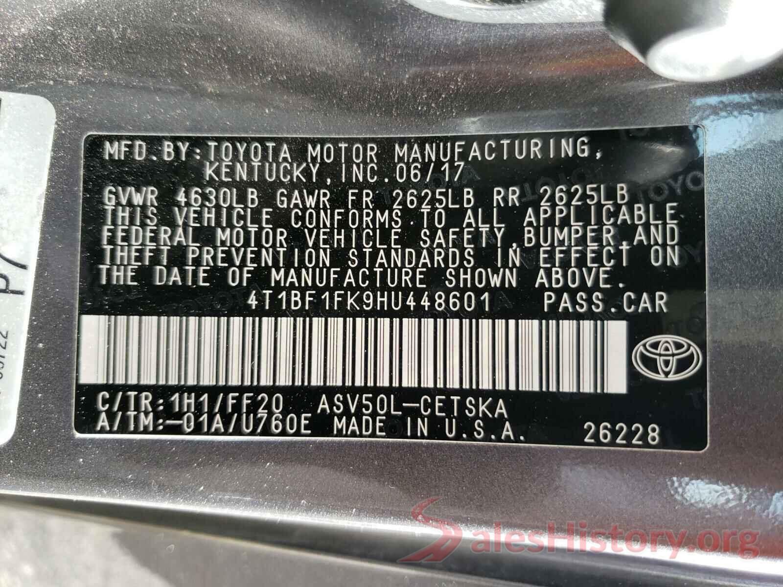 4T1BF1FK9HU448601 2017 TOYOTA CAMRY