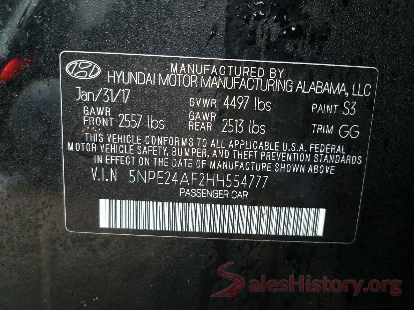 5NPE24AF2HH554777 2017 HYUNDAI SONATA