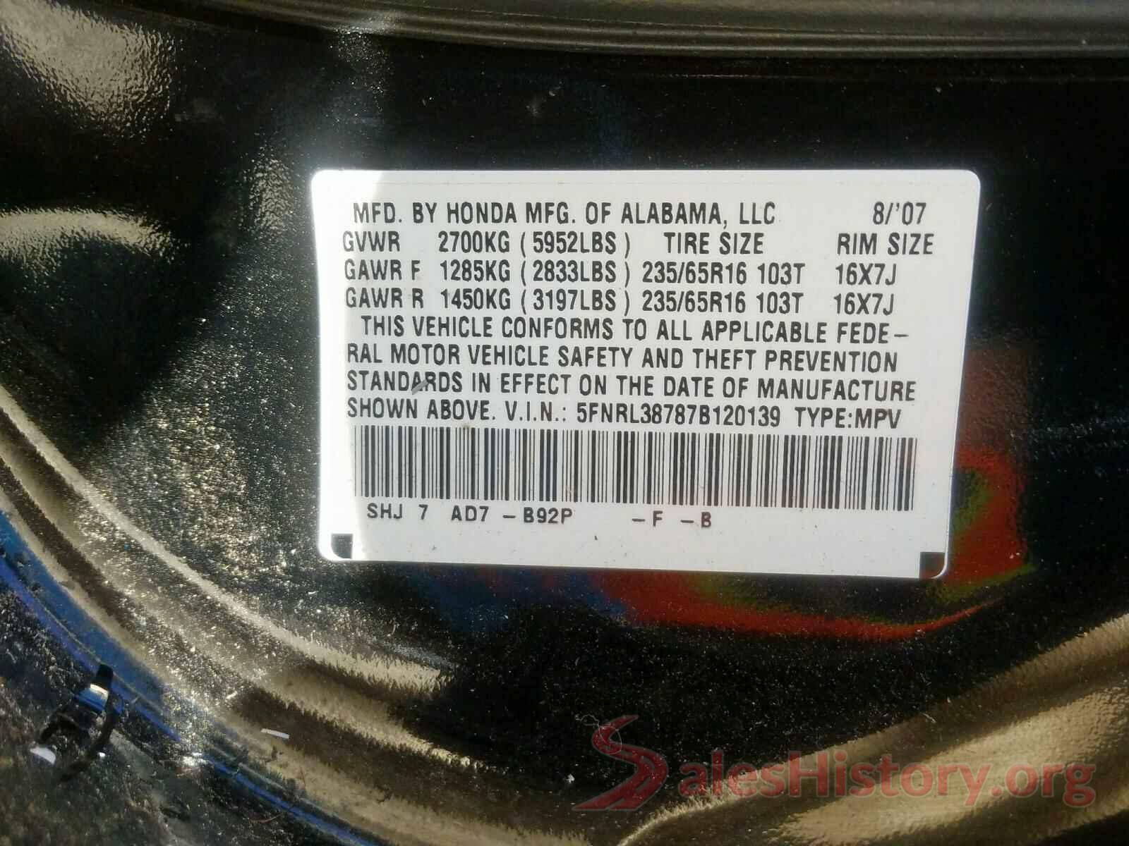 JF2SKAGC1LH600994 2007 HONDA ODYSSEY