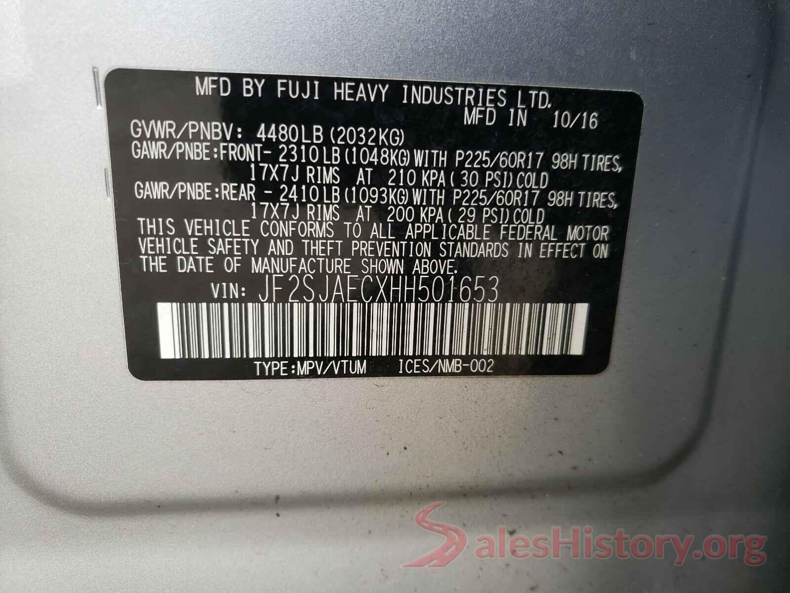 JF2SJAECXHH501653 2017 SUBARU FORESTER