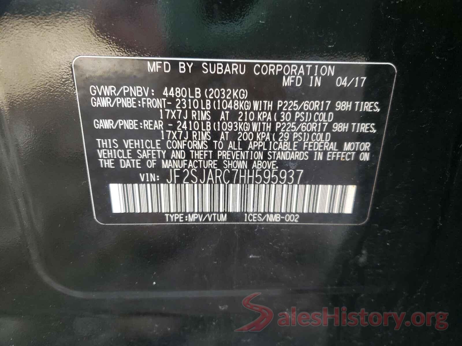 JF2SJARC7HH595937 2017 SUBARU FORESTER