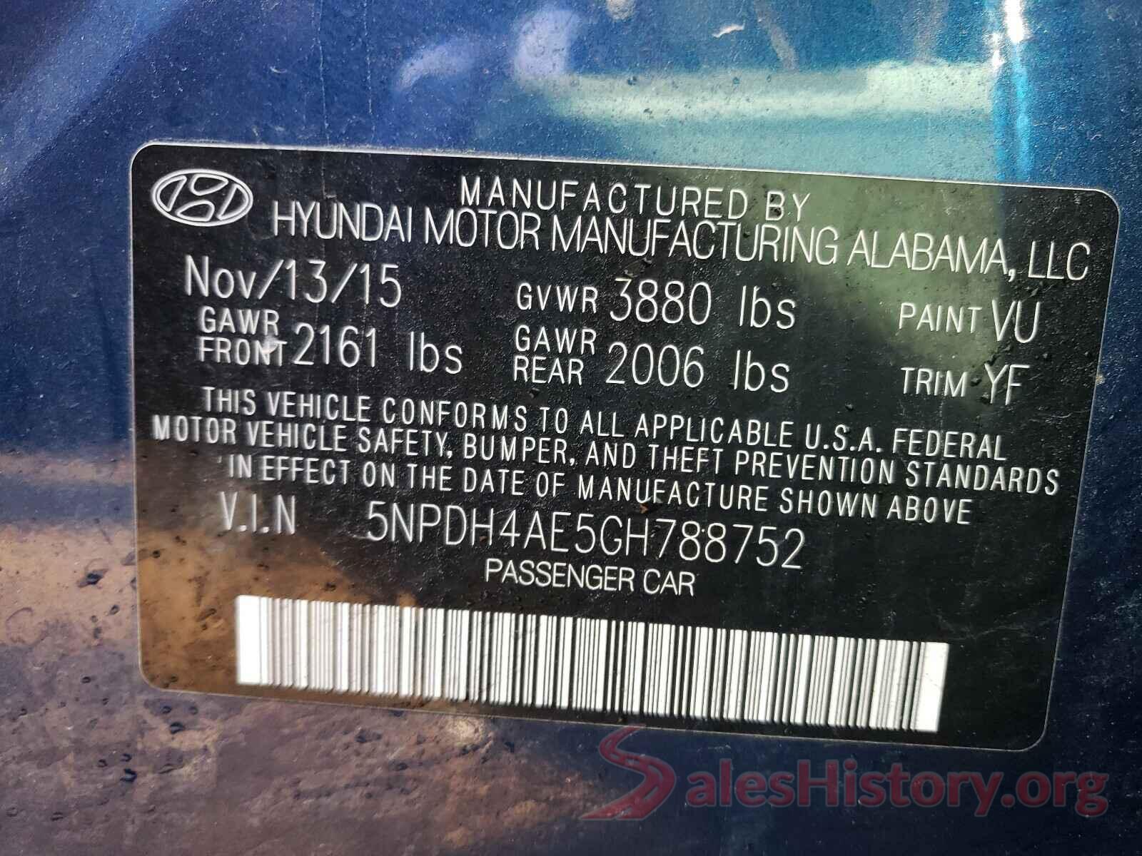 5NPDH4AE5GH788752 2016 HYUNDAI ELANTRA