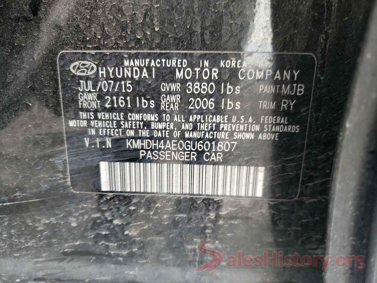 KMHDH4AE0GU601807 2016 HYUNDAI ELANTRA