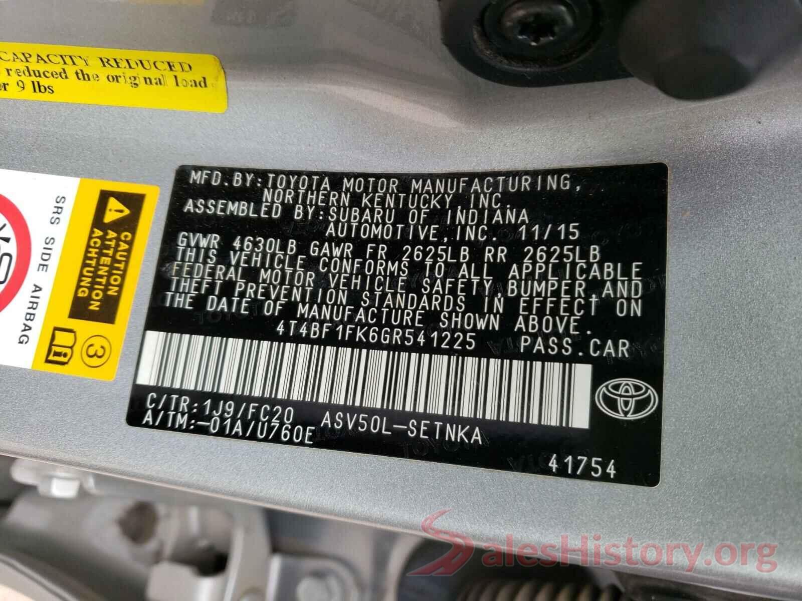 4T4BF1FK6GR541225 2016 TOYOTA CAMRY