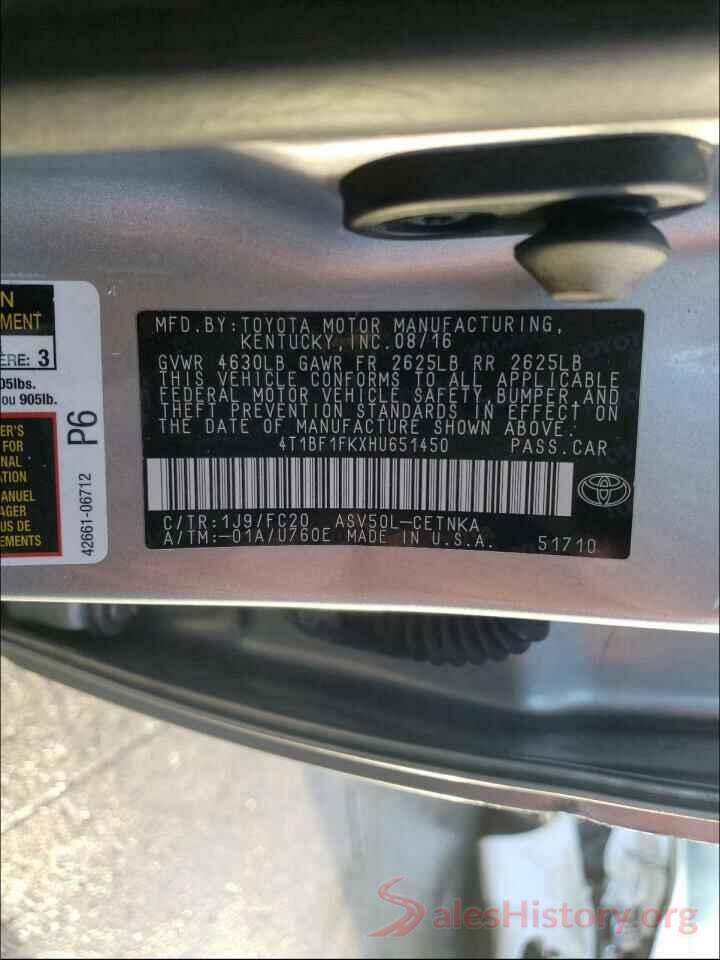 4T1BF1FKXHU651450 2017 TOYOTA CAMRY