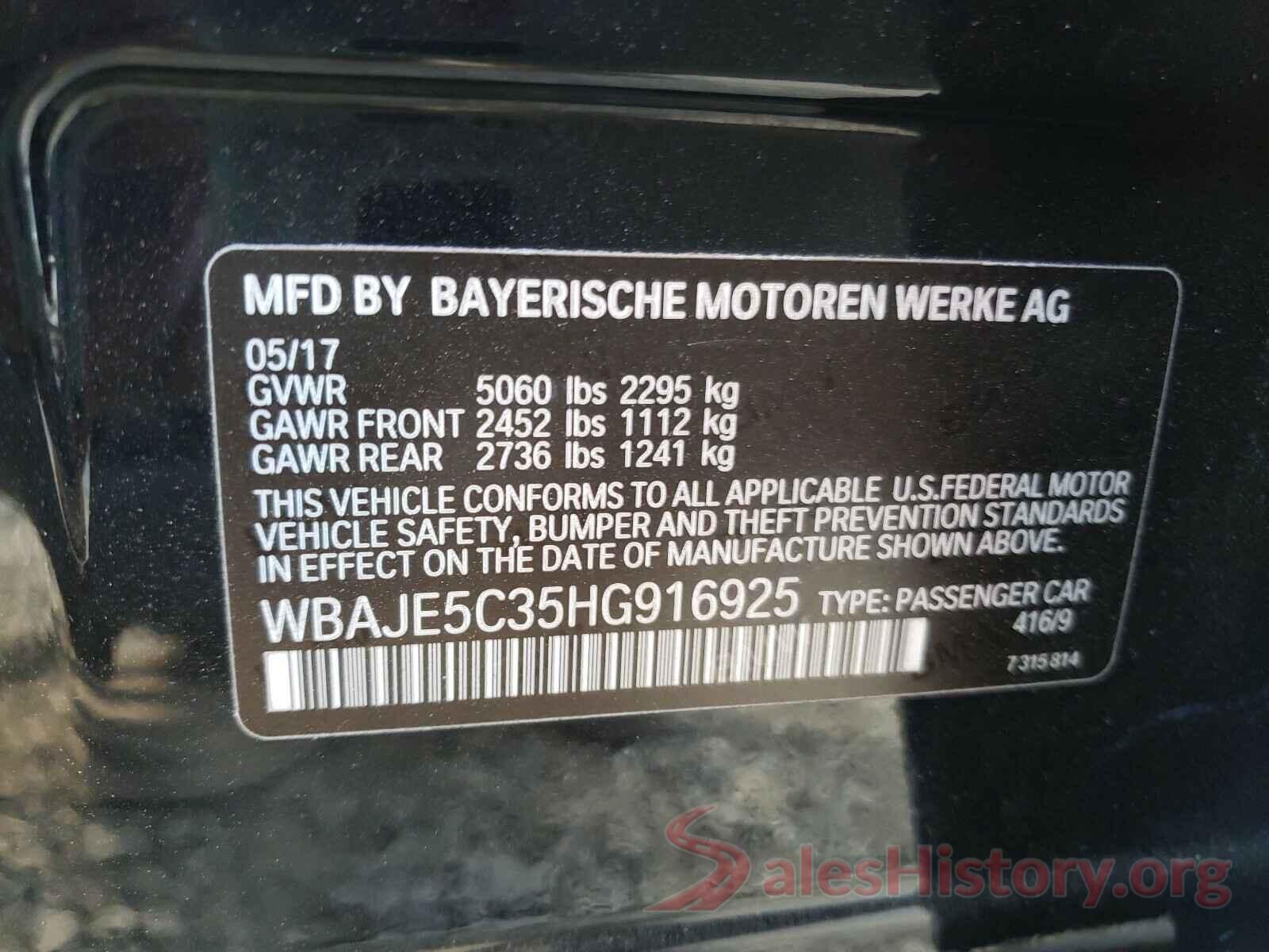 WBAJE5C35HG916925 2017 BMW 5 SERIES