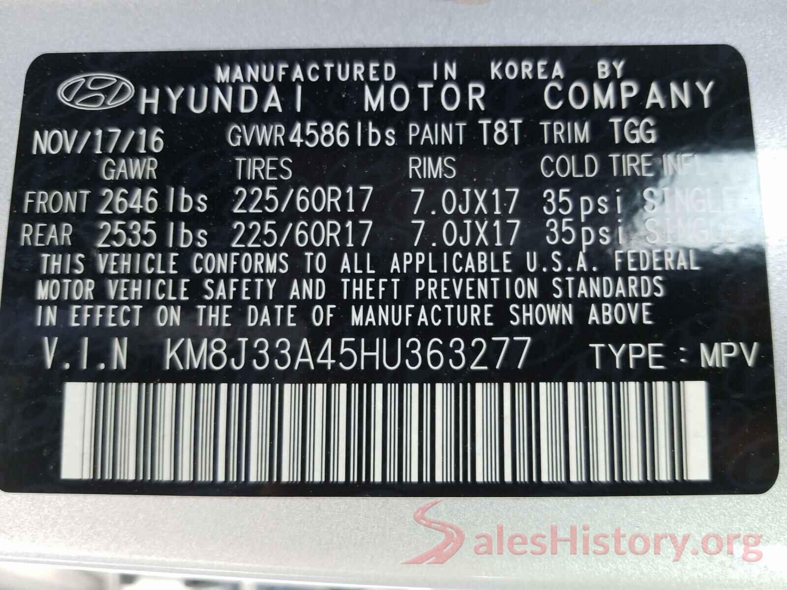 KM8J33A45HU363277 2017 HYUNDAI TUCSON