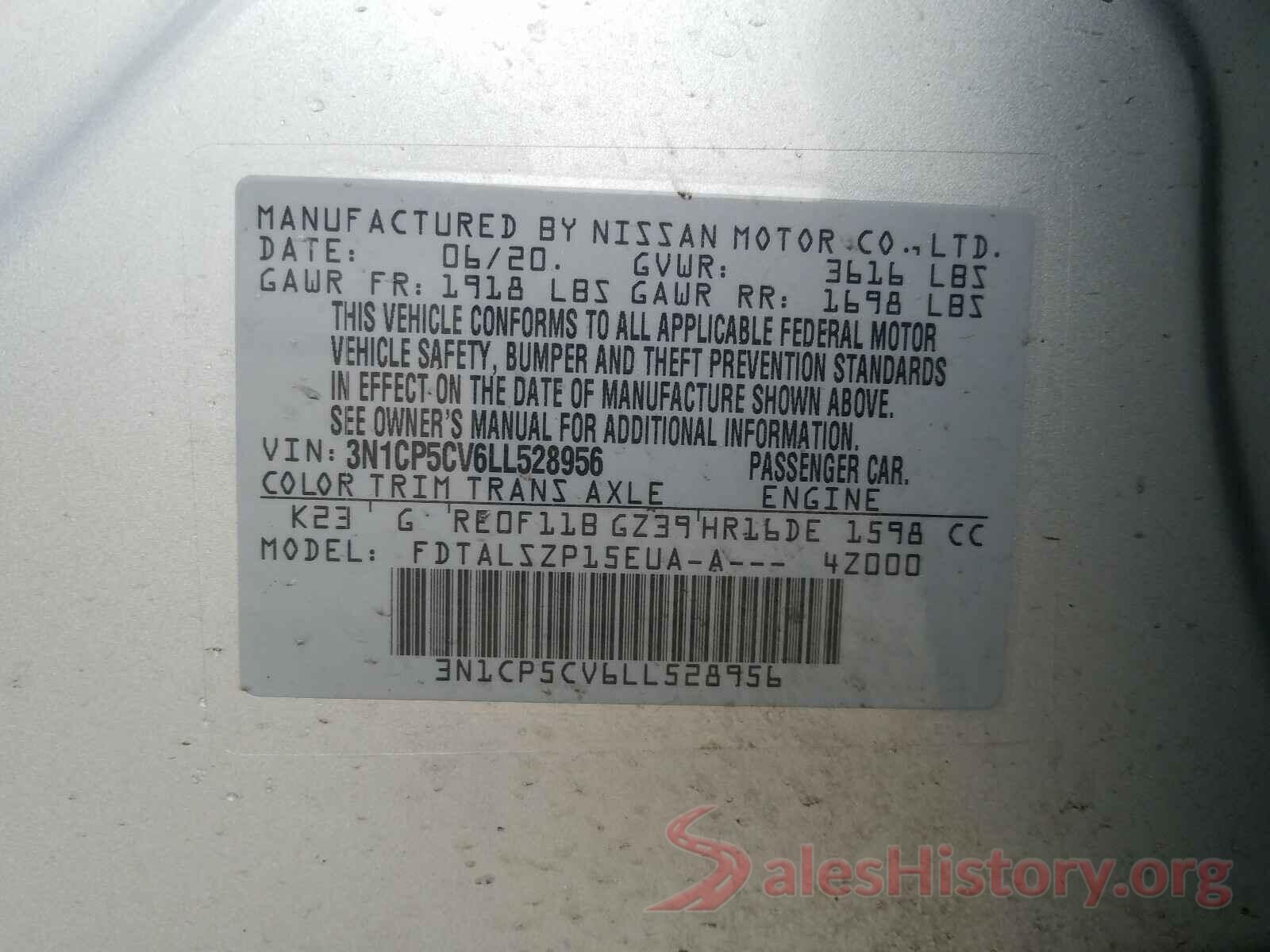 3N1CP5CV6LL528956 2020 NISSAN KICKS