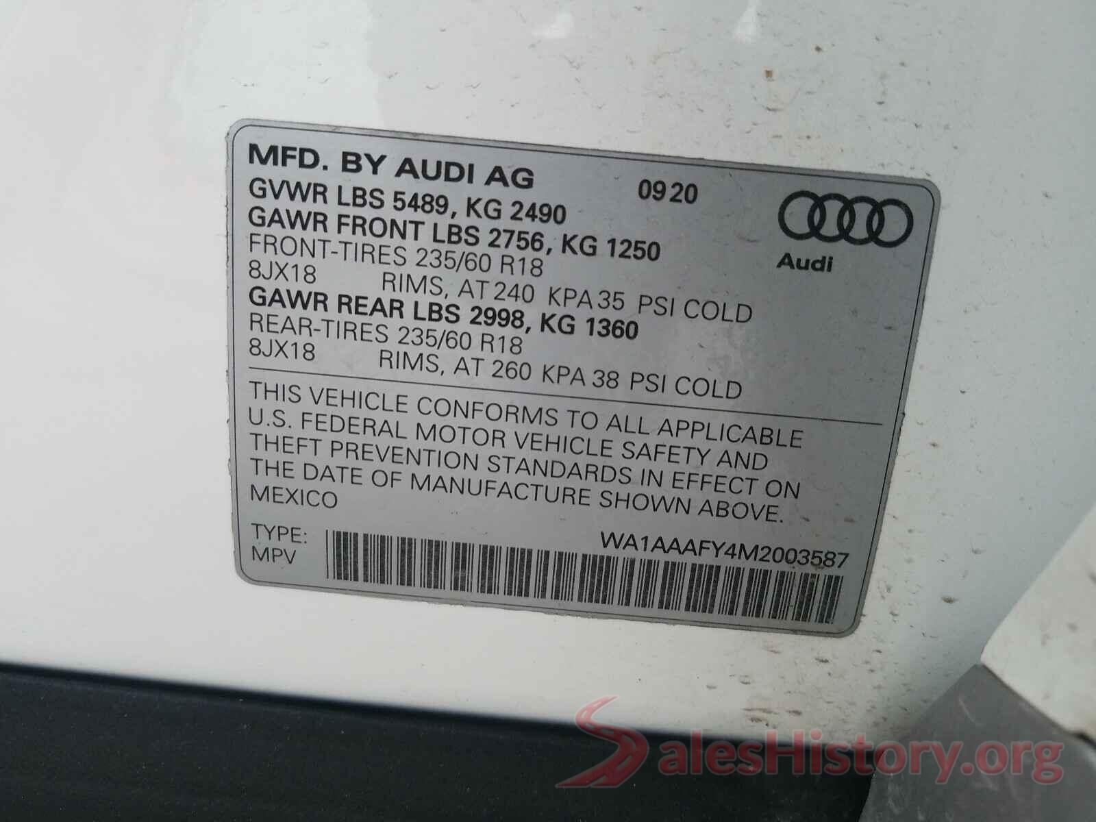 WA1AAAFY4M2003587 2021 AUDI Q5