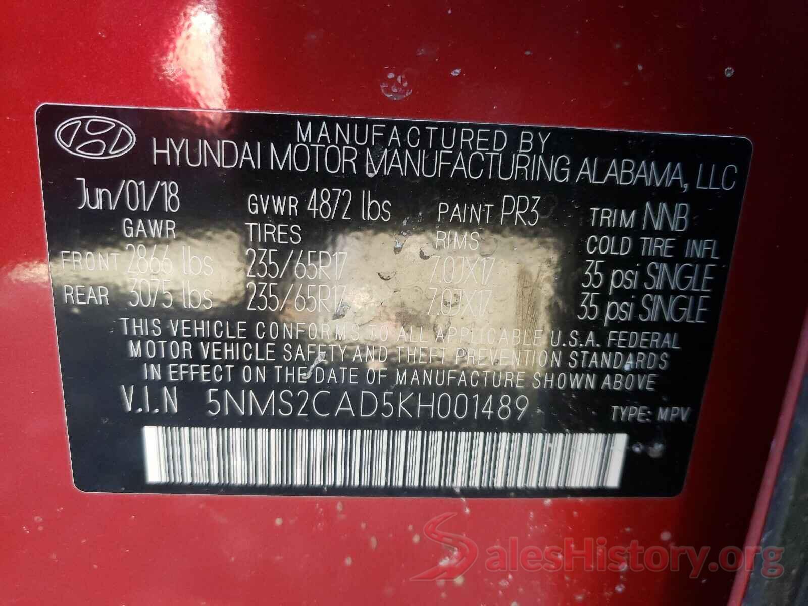 5NMS2CAD5KH001489 2019 HYUNDAI SANTA FE