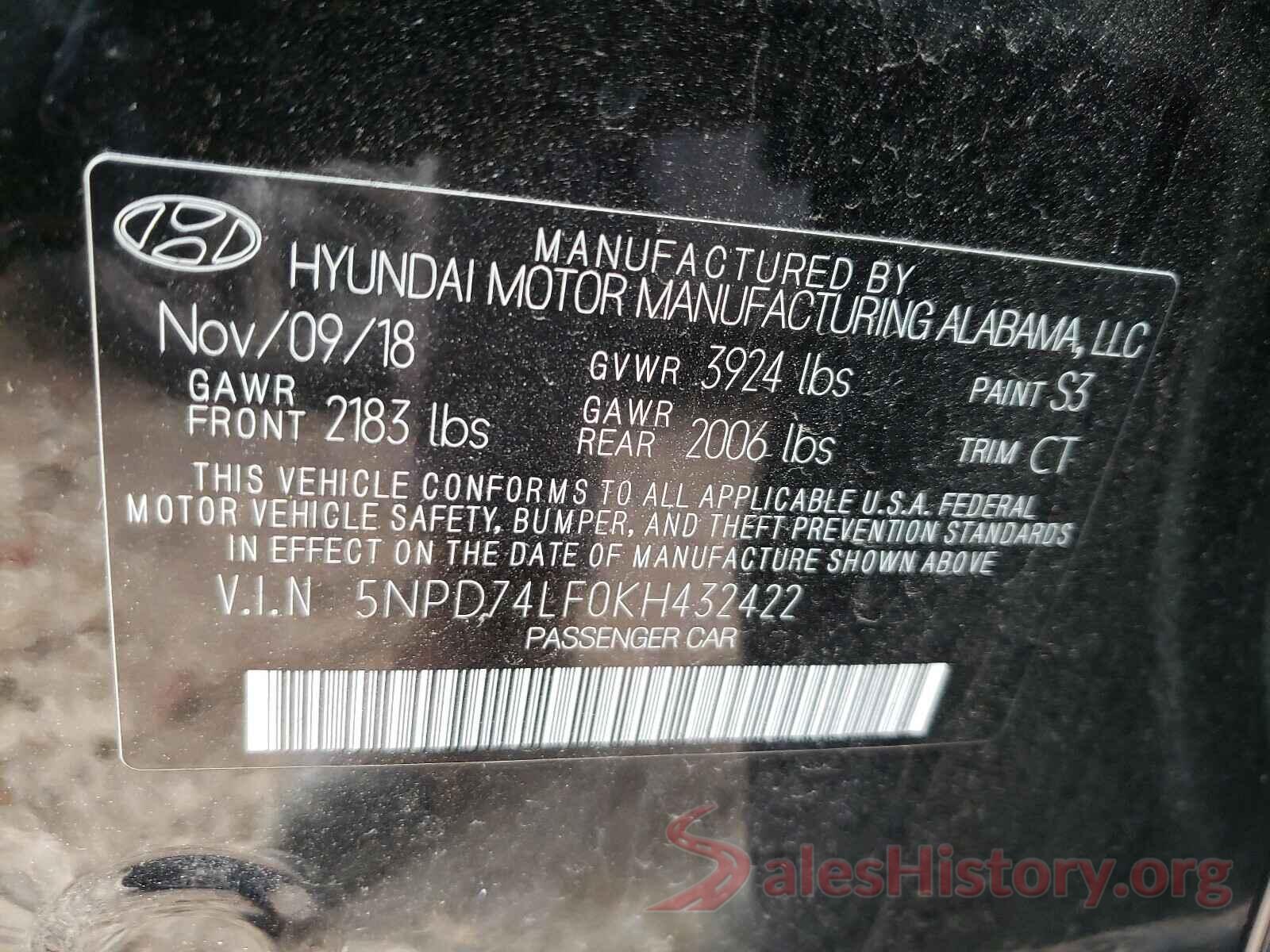 5NPD74LF0KH432422 2019 HYUNDAI ELANTRA