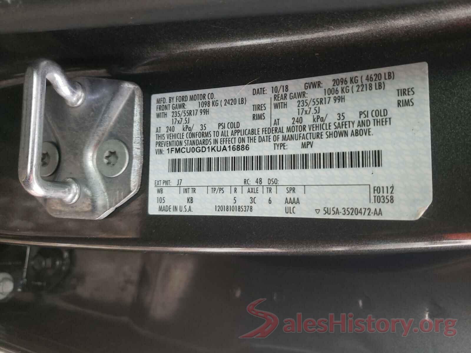 1FMCU0GD1KUA16886 2019 FORD ESCAPE