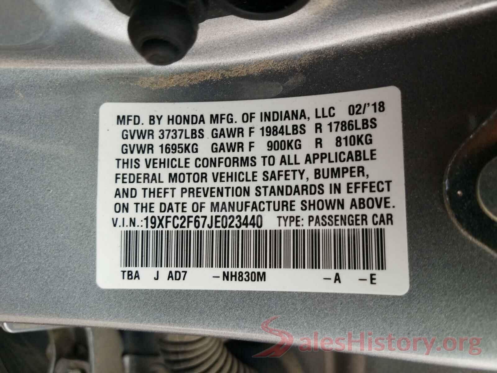 19XFC2F67JE023440 2018 HONDA CIVIC