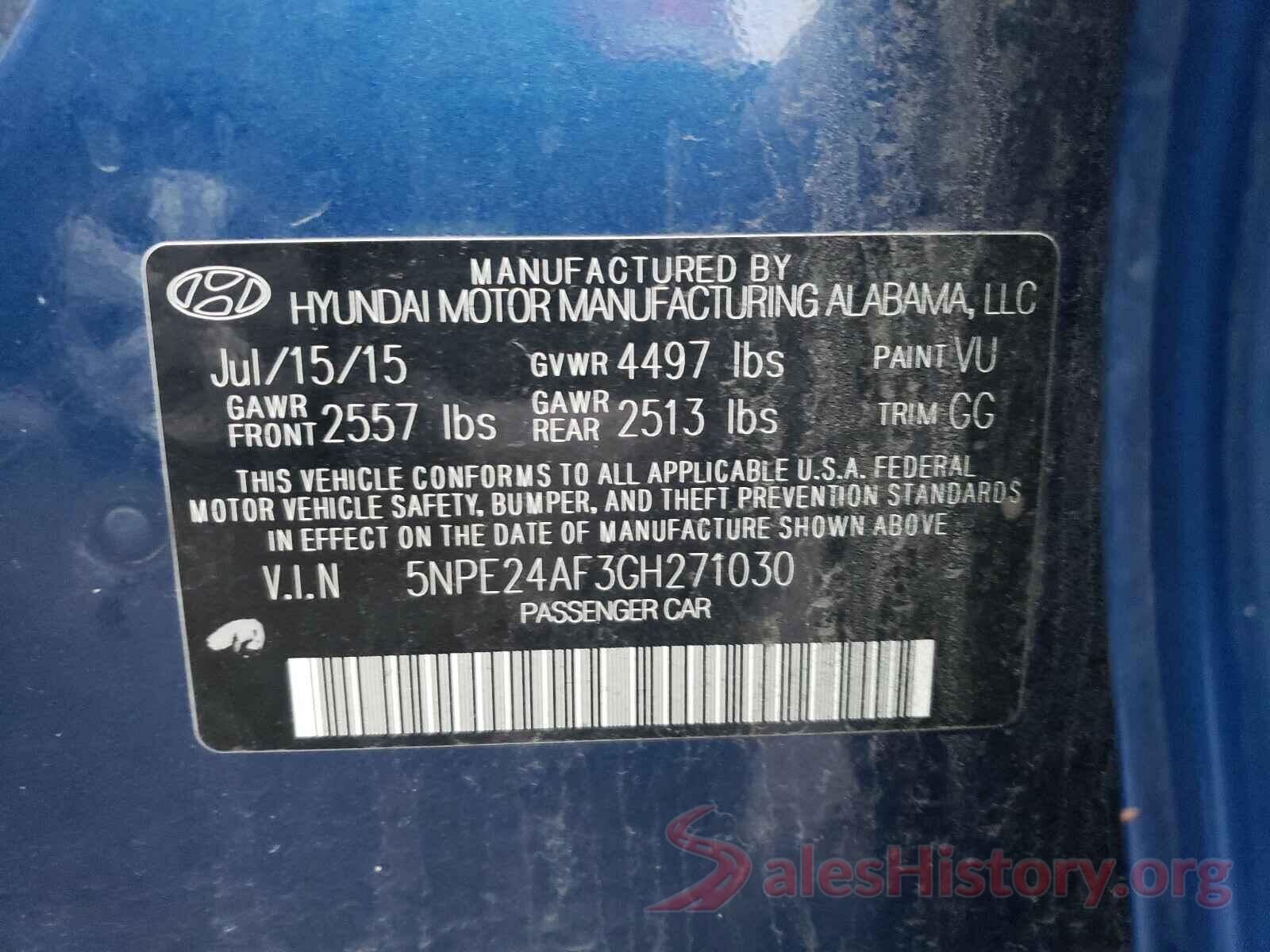 5NPE24AF3GH271030 2016 HYUNDAI SONATA