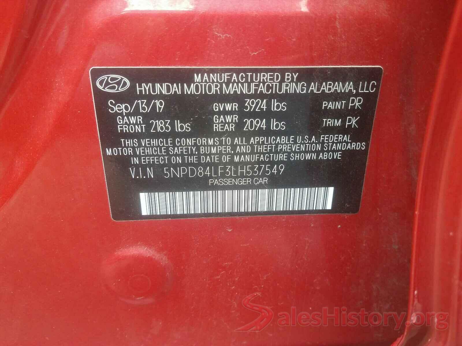 5NPD84LF3LH537549 2020 HYUNDAI ELANTRA