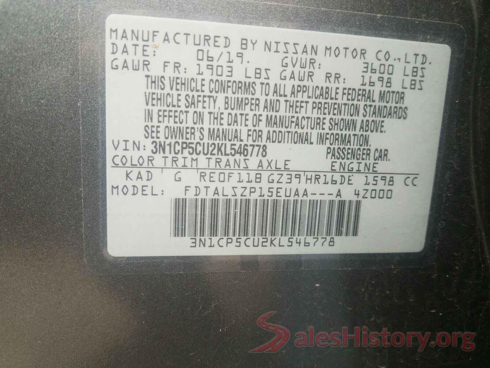 3N1CP5CU2KL546778 2019 NISSAN KICKS