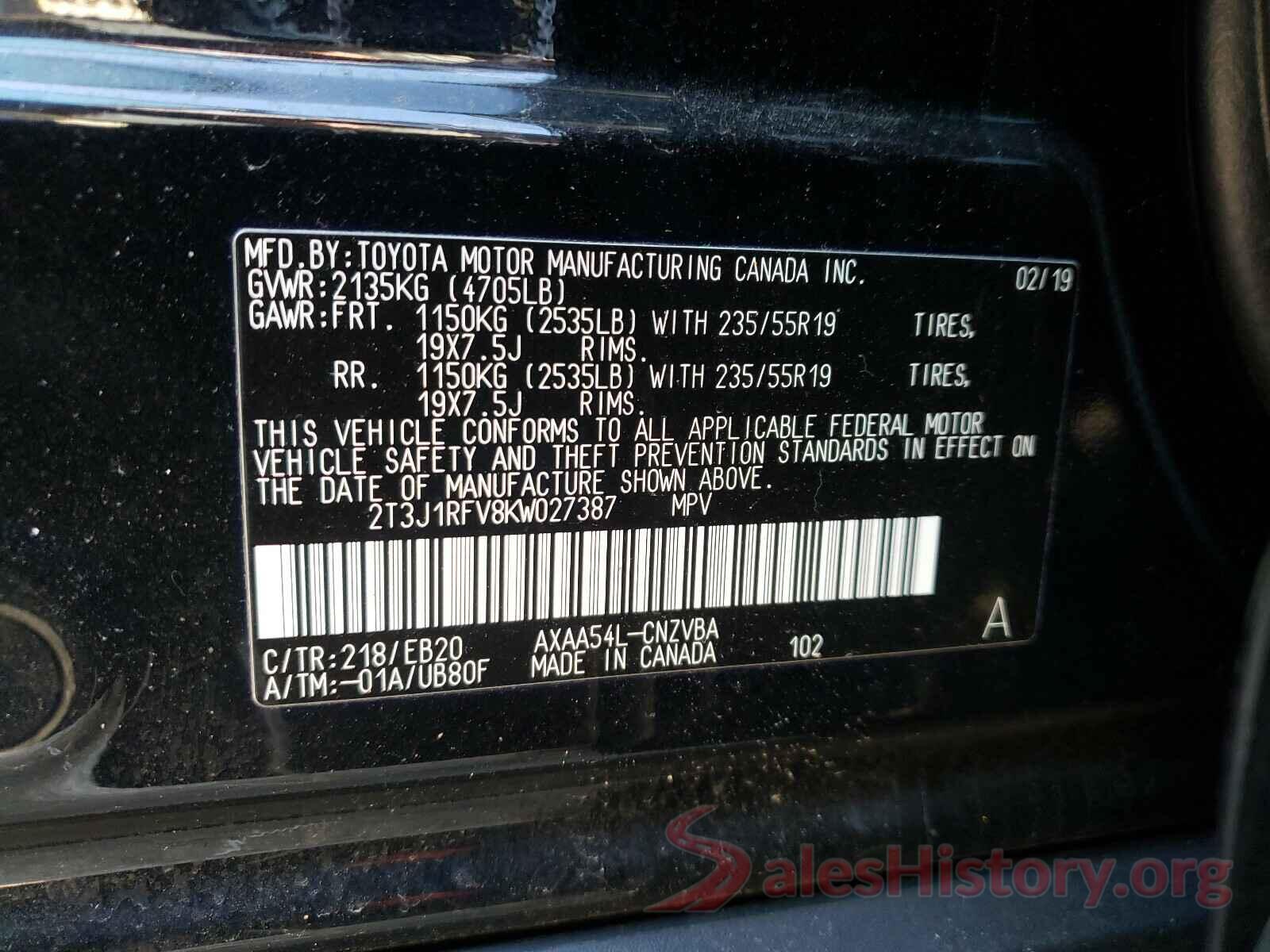 2T3J1RFV8KW027387 2019 TOYOTA RAV4