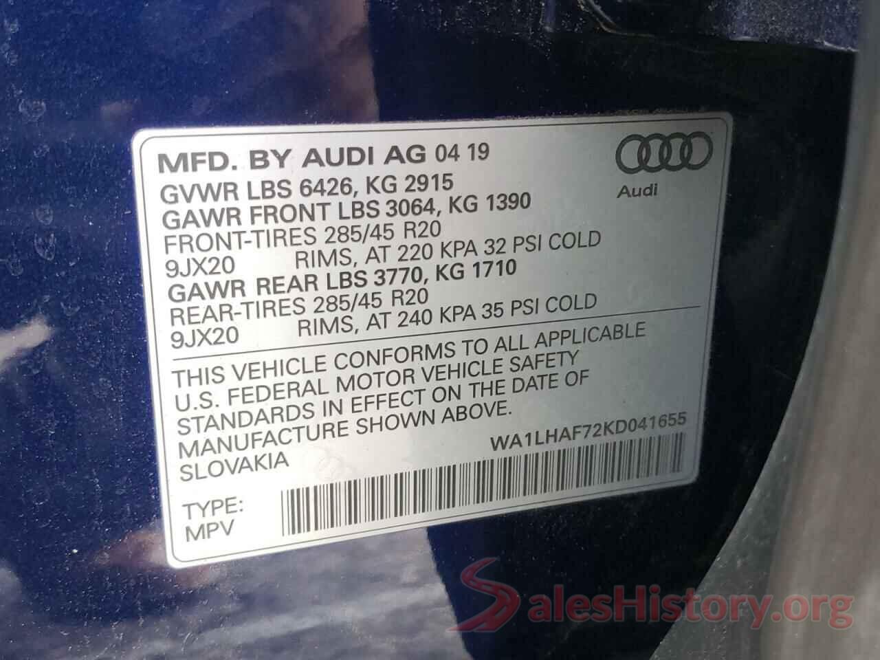 WA1LHAF72KD041655 2019 AUDI Q7