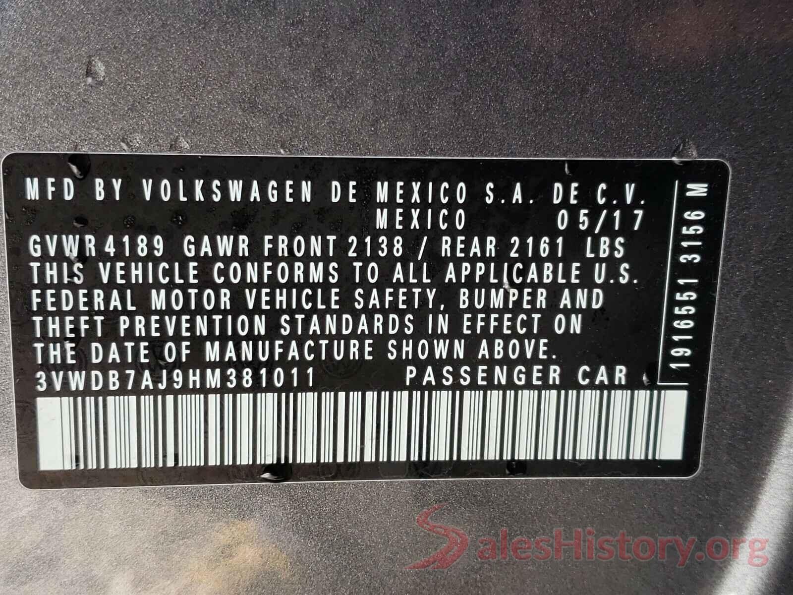 3VWDB7AJ9HM381011 2017 VOLKSWAGEN JETTA