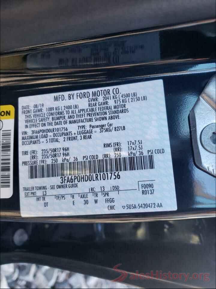 3FA6P0HD0LR101756 2020 FORD FUSION