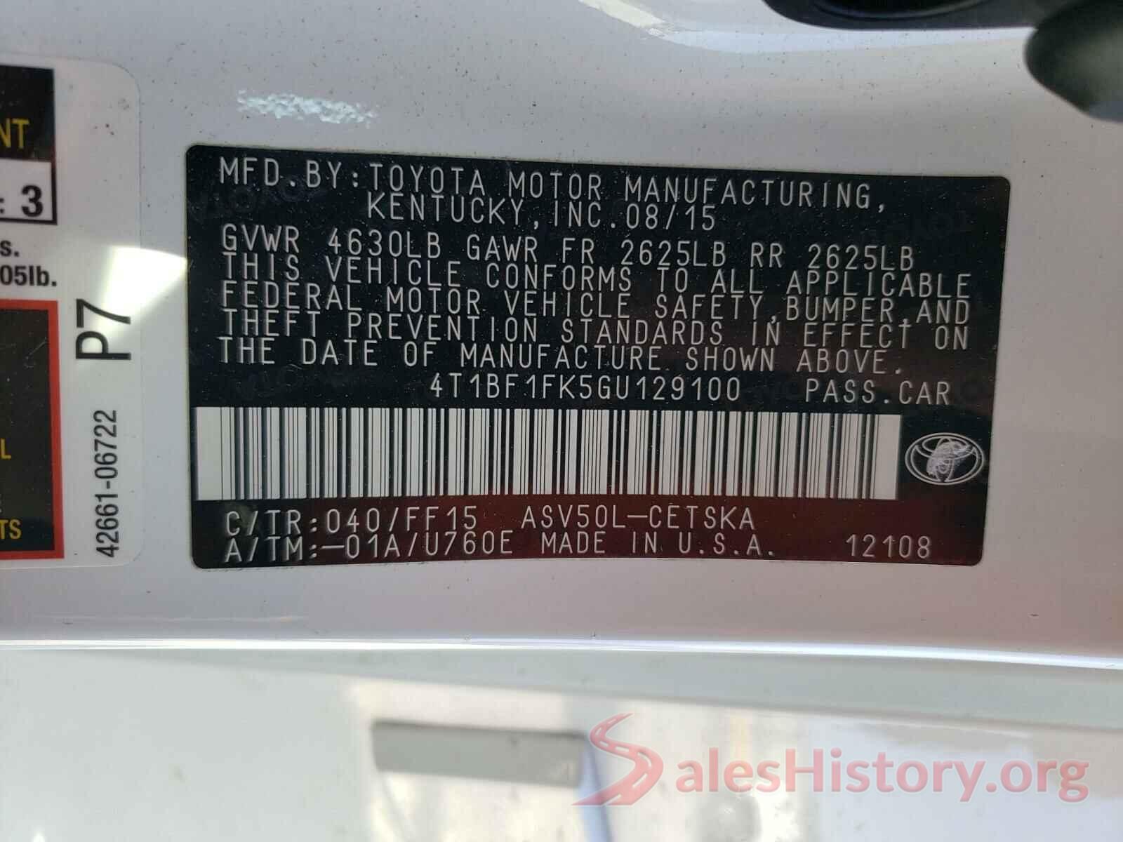 4T1BF1FK5GU129100 2016 TOYOTA CAMRY