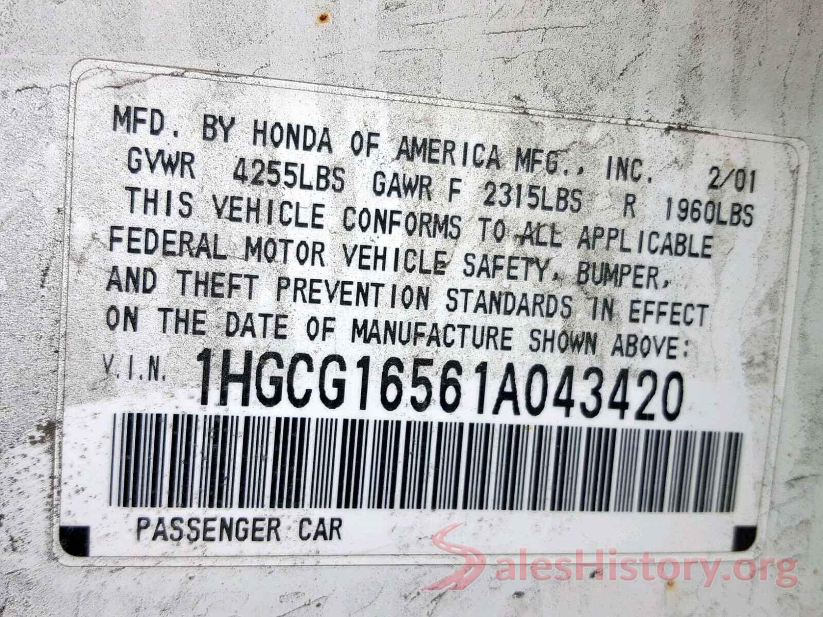 1C4NJCEA4GD666772 2001 HONDA ACCORD EX