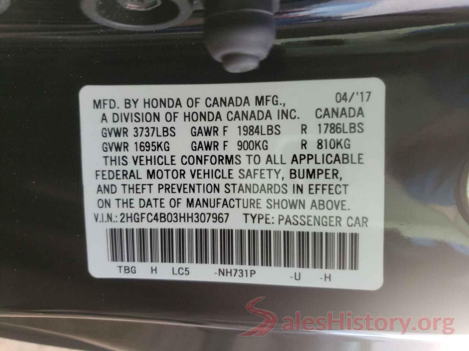 2HGFC4B03HH307967 2017 HONDA CIVIC