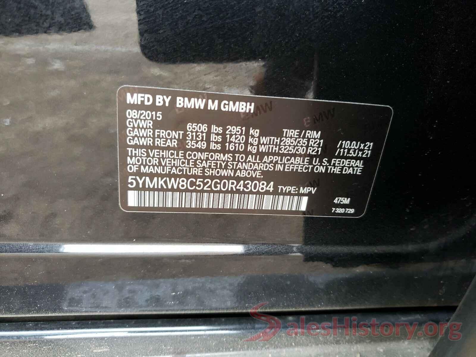 5YMKW8C52G0R43084 2016 BMW X6