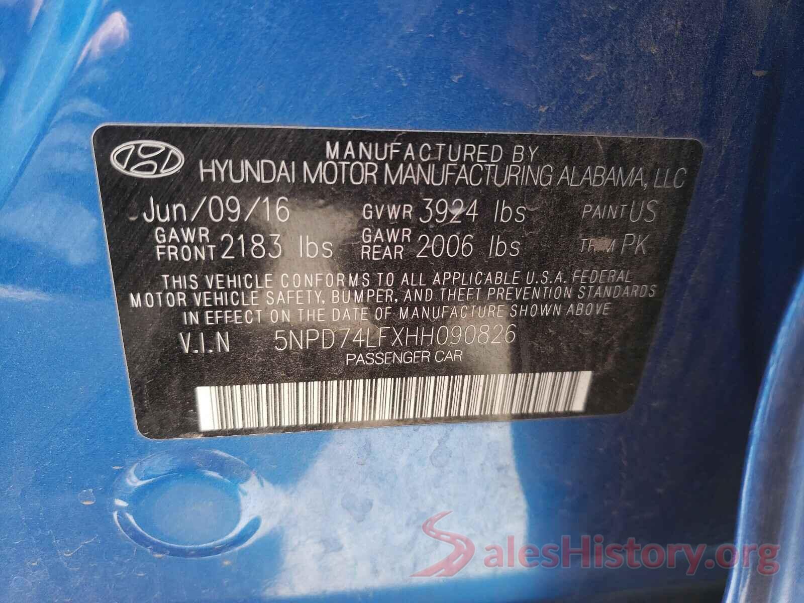 5NPD74LFXHH090826 2017 HYUNDAI ELANTRA