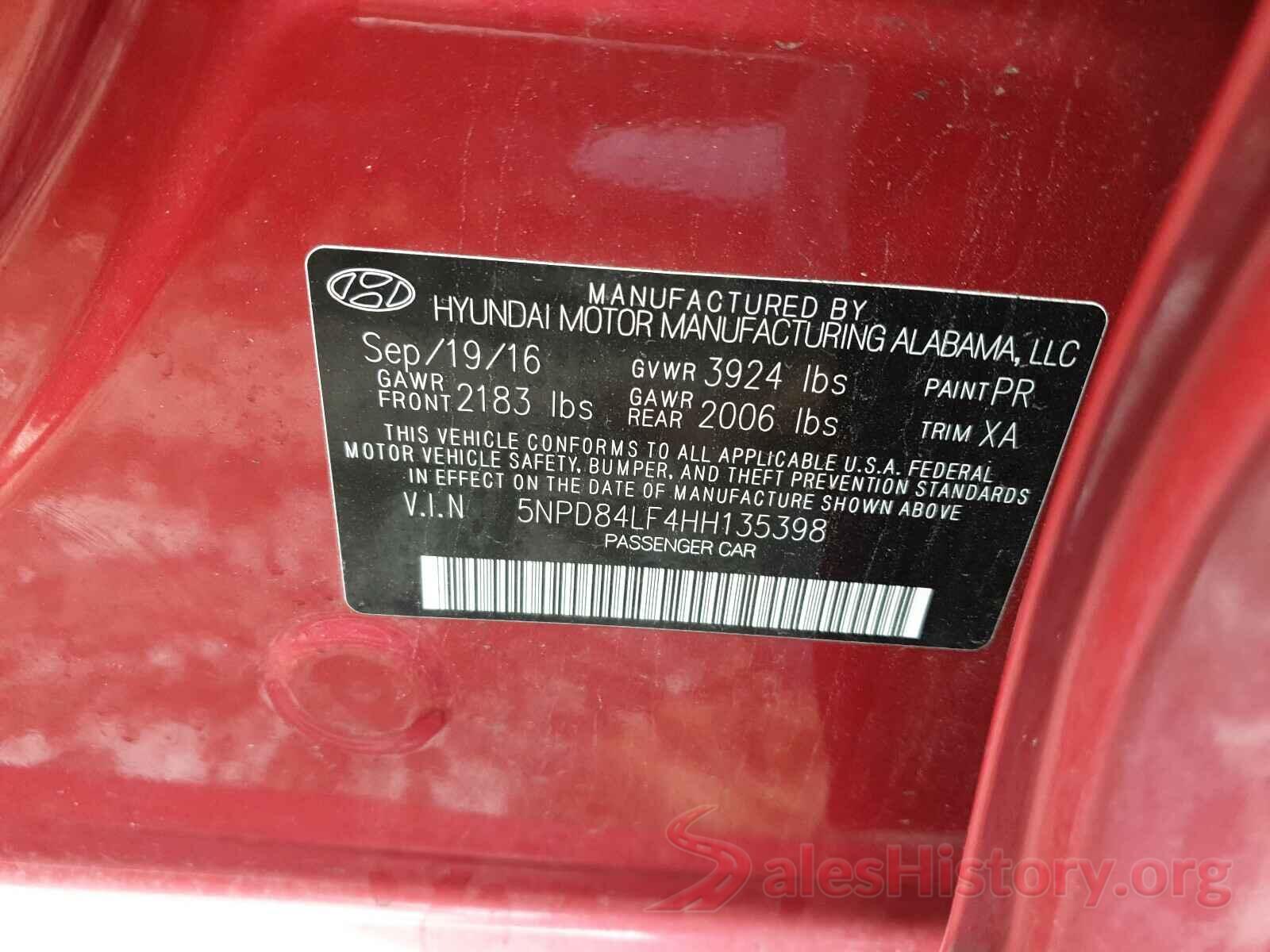 5NPD84LF4HH135398 2017 HYUNDAI ELANTRA