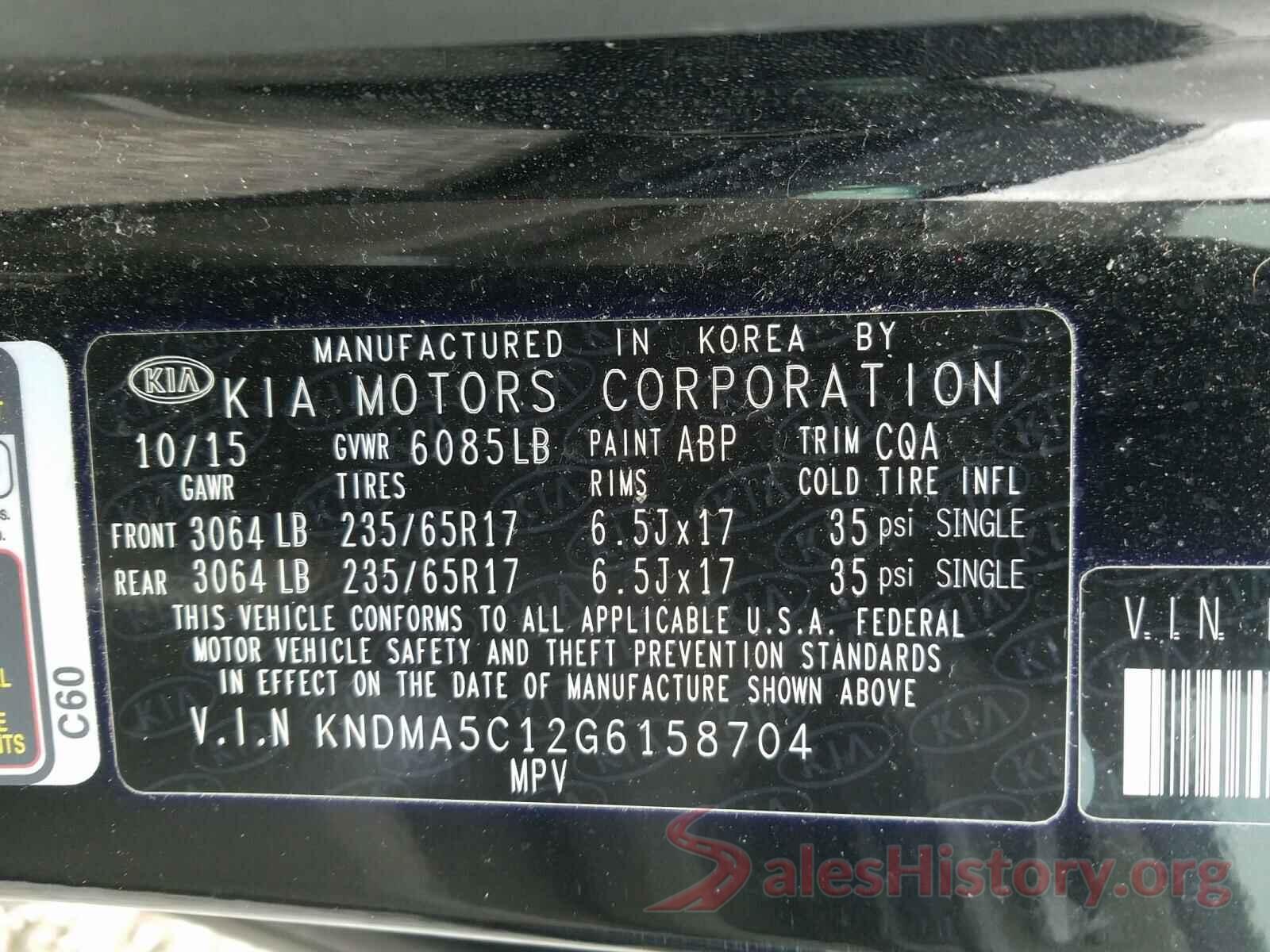 KNDMA5C12G6158704 2016 KIA SEDONA