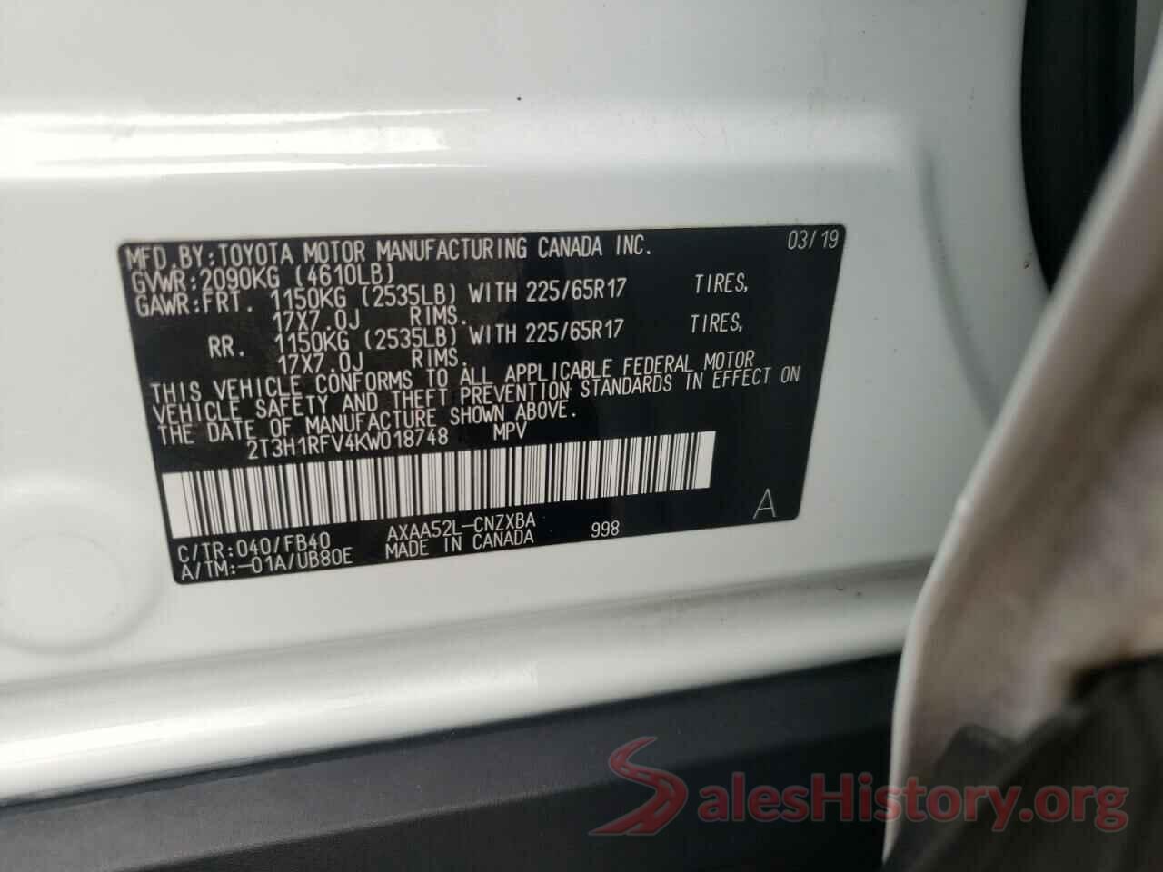 2T3H1RFV4KW018748 2019 TOYOTA RAV4