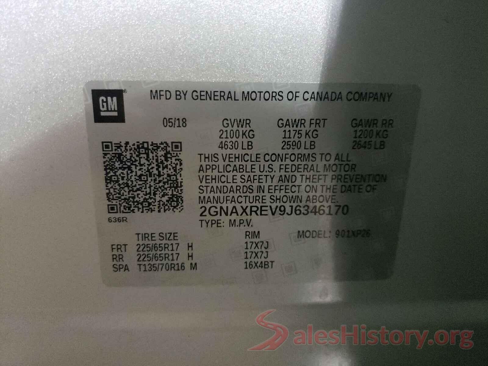 2GNAXREV9J6346170 2018 CHEVROLET EQUINOX