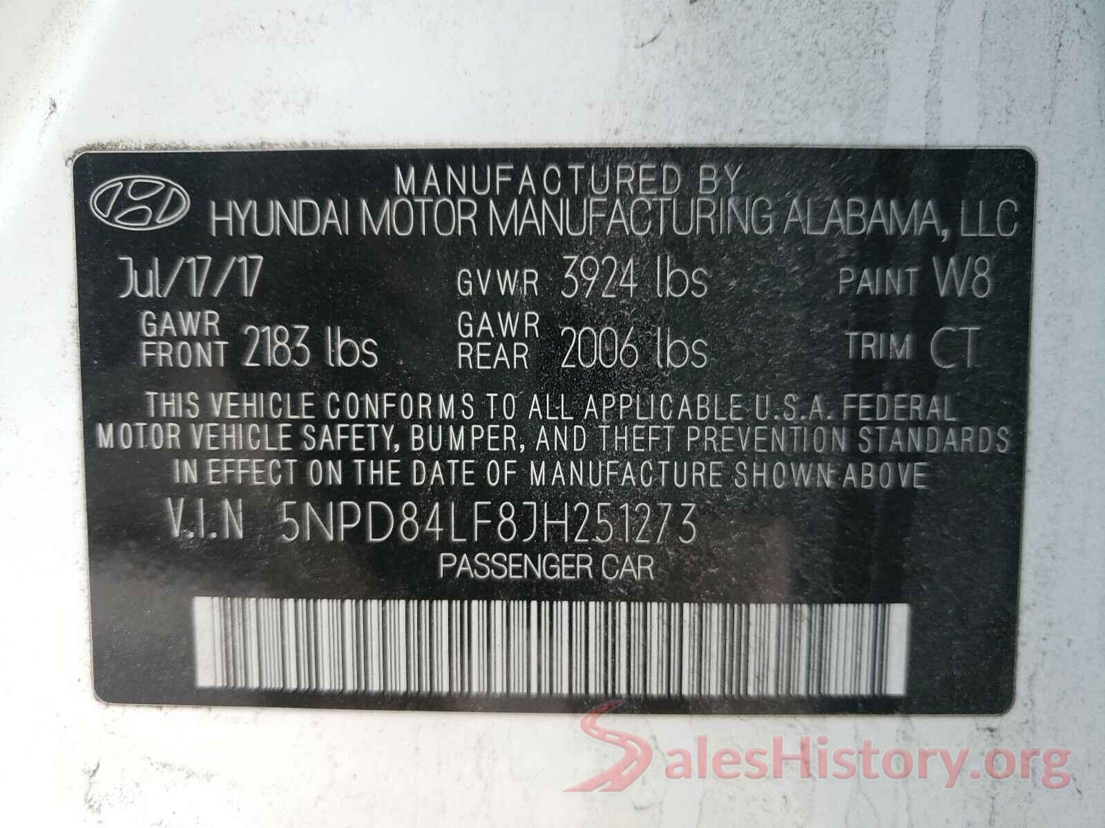 5NPD84LF8JH251273 2018 HYUNDAI ELANTRA